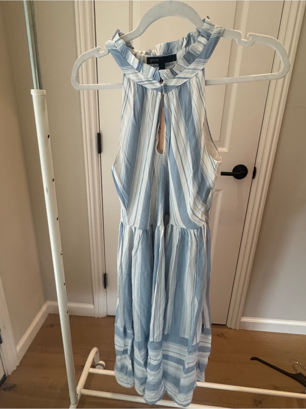 Gibson Light Blue and White Striped Halter Dress